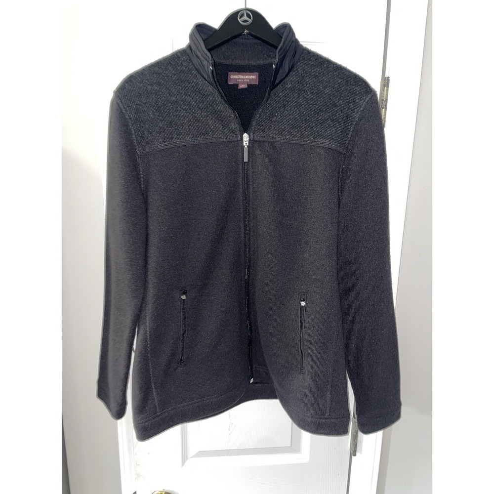 Johnston Murphy Sweater Jacket Men's M Black And Grey Accent Full Zip